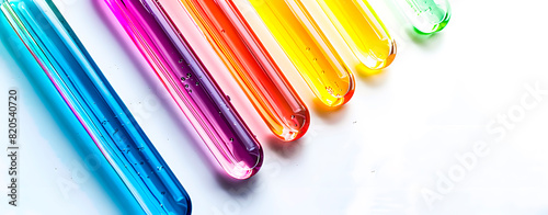 Laboratory glass tubes with rainbow-colored liquids. Concept of LGBT in science.