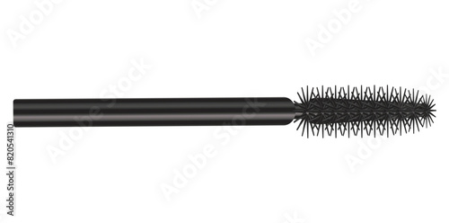 Realistic Mascara Brush, Black Wavy Style Cosmetic Object Vector Illustration.