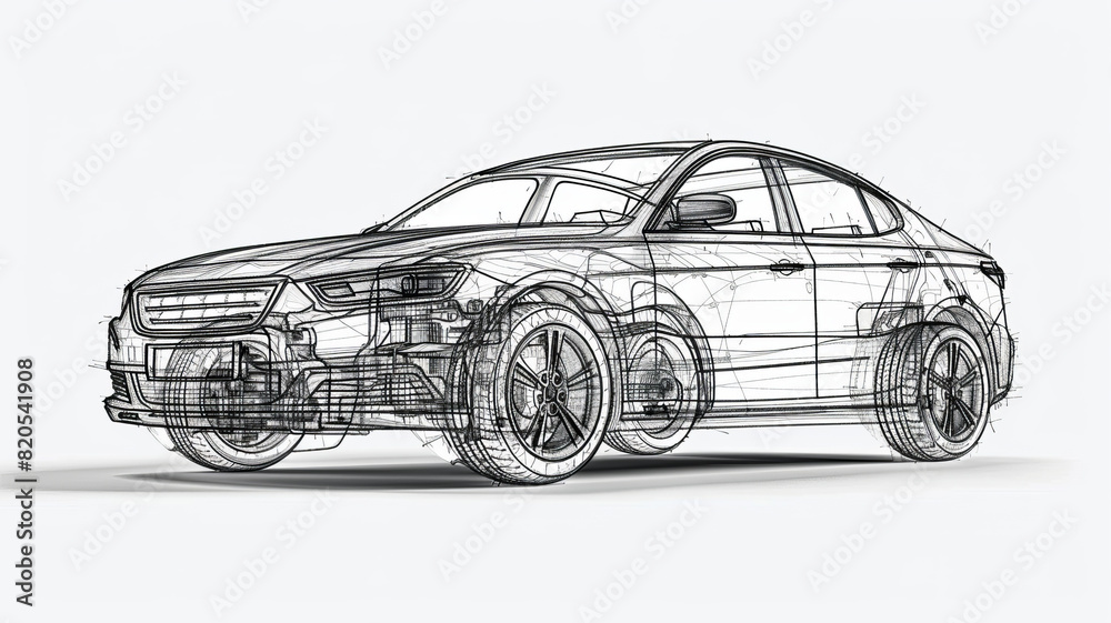 Fototapeta premium Car battery outline sketch, black, white background,generative ai
