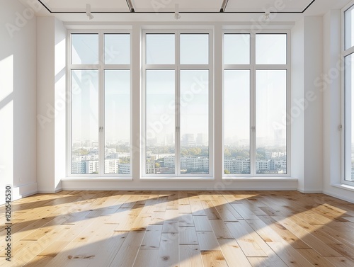 Modern Empty Room with City View 