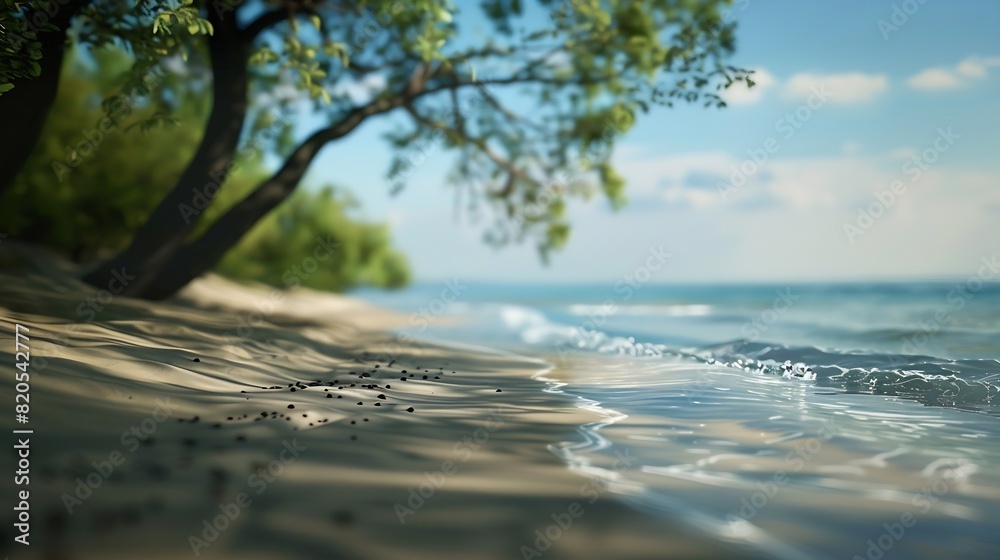 Beautiful sandy beach with blur sky and tree summer : Generative AI Beautiful sandy beach with blur sky and tree summer : Generative AI