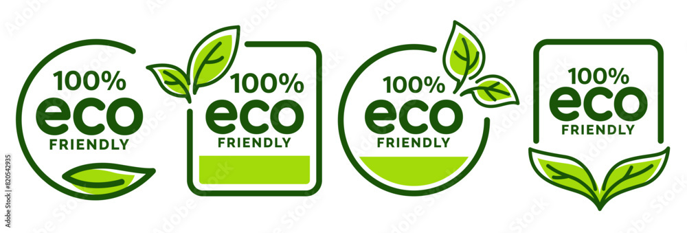 Set of eco friendly icons. Ecologic food stamps. Organic natural food labels.