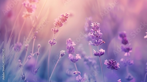 Lavender purple flowers closeup on a blurred background field   Generative AI