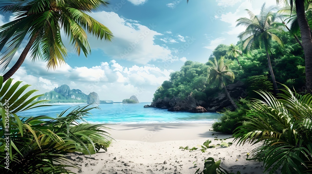 Fototapeta premium Tropical and Beach Island Landscape Beautiful View : Generative AI