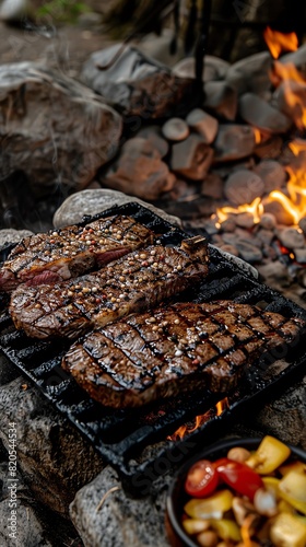 Llama steaks, grilled and seasoned, served in an Andean mountain lodge