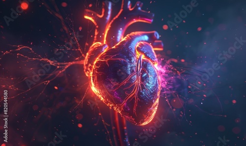 Digital interpretation of a human heart  emanating a red  pulsating glow