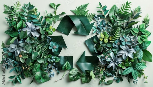 leaves around the recycling symbol HD image of environmental thoughts abstract background