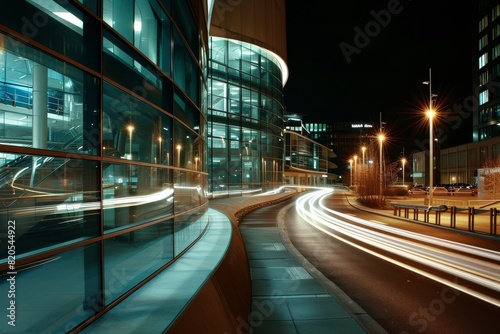 The light trails on the modern building background  AI generated