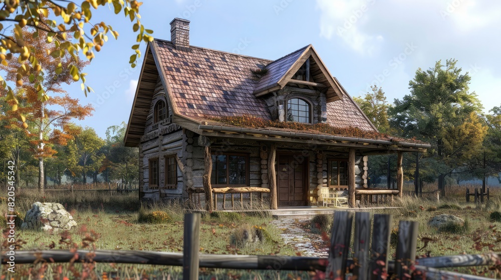 Rustic hunting house in the forrest. Generative AI Rustic hunting house in the forrest. Generative AI