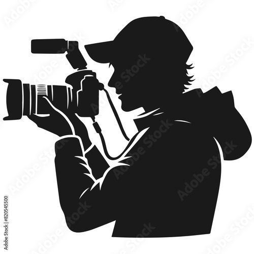 Professional Cameraman high quality vector silhouette isolated on white background