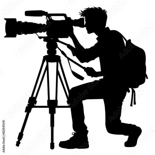 Professional Cameraman high quality vector silhouette isolated on white background