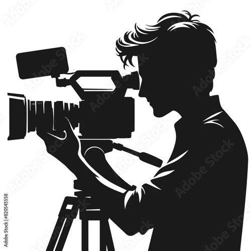 Professional Cameraman high quality vector silhouette isolated on white background