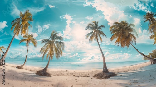 panorama of tropical beach with coconut palm trees   Generative AI
