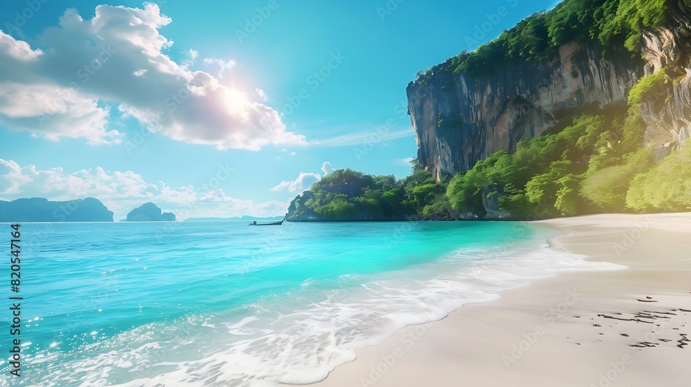 Nature landscape view of beautiful tropical beach and sea in sunny day Beach sea space area : Generative AI
