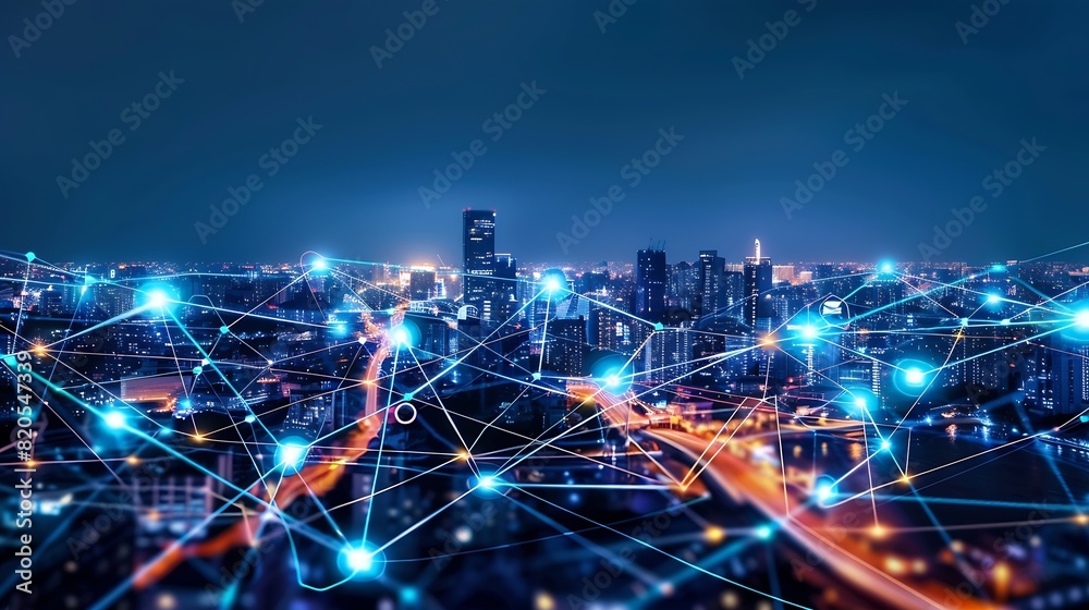 Smart city and abstract polygon pattern connection with speed line light big data connection technology concept : Generative AI Smart city and abstract polygon pattern connection with speed line light big data connection technology concept : Generative AI