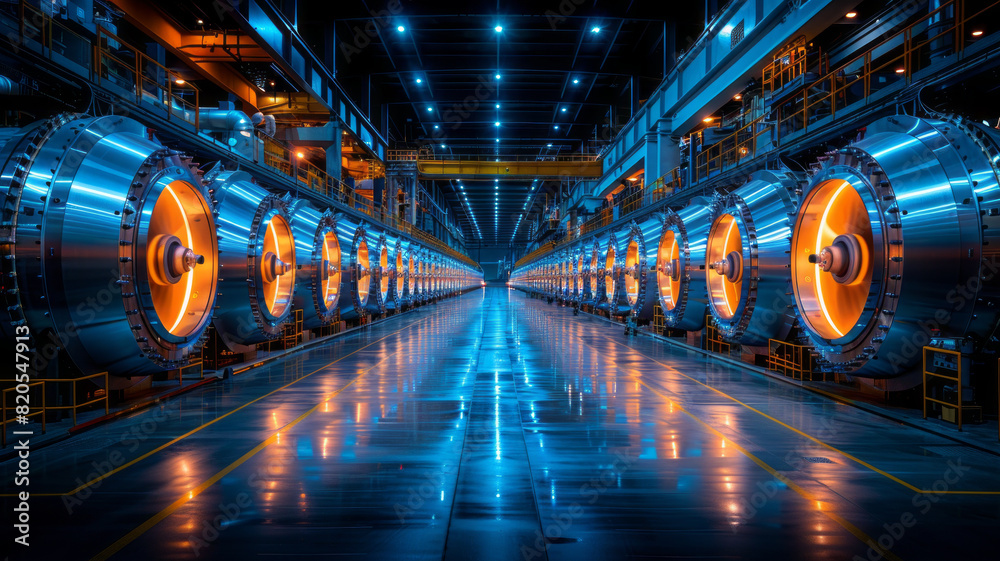 Fototapeta premium Row of turbines generating electricity in the Dam