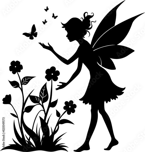 Beautiful fairy with butterflies and flowers