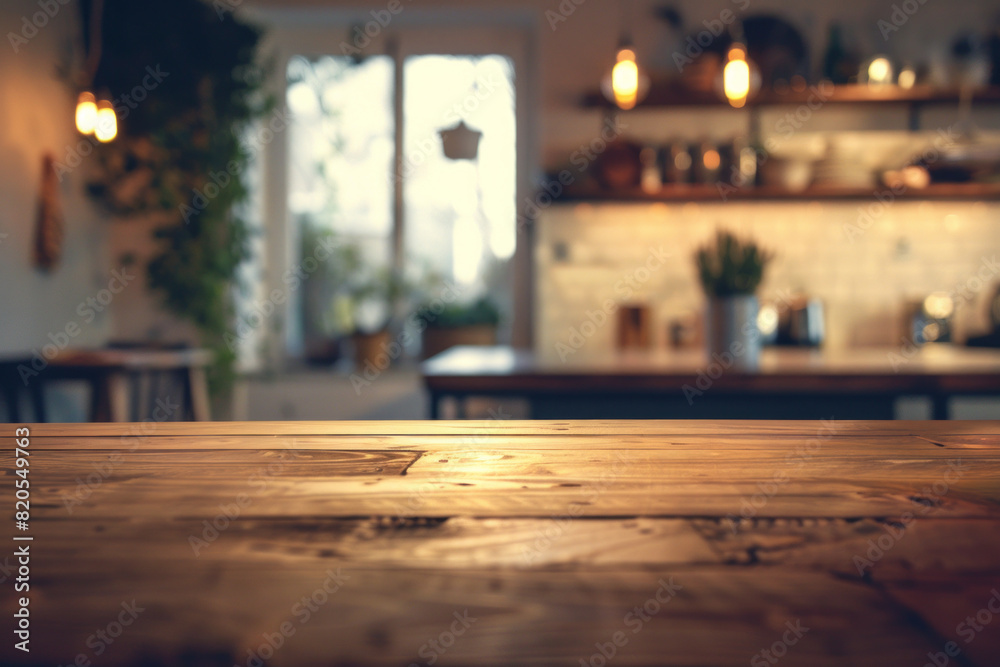 A desk top with blurred background of kitchen. Good for background A desk top with blurred background of kitchen. Good for background