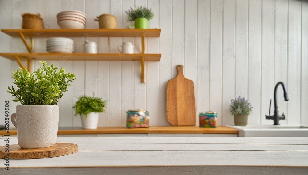 Contemporary Charm: Whitewashed Wood Countertop and Modern Decor