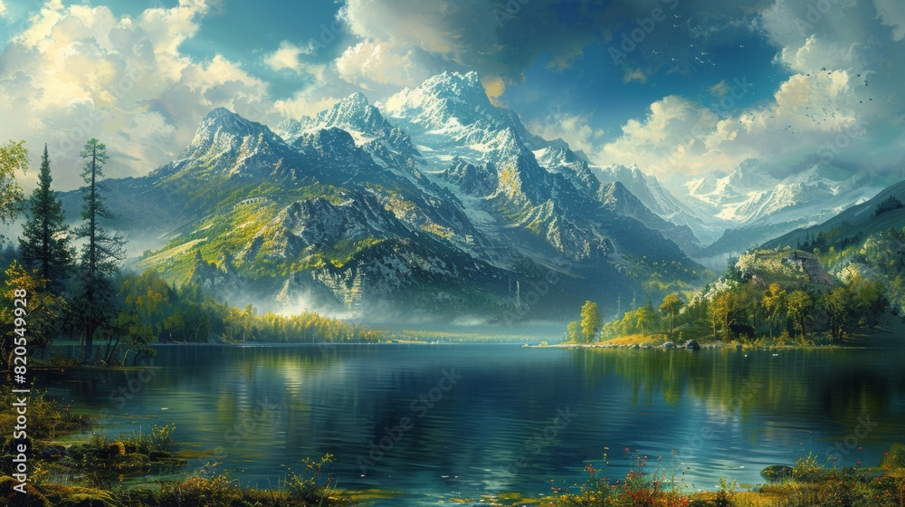 Naklejka premium Background The Enchantment of Mountains and Valleys