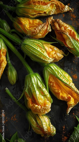 Zucchini flowers, stuffed with ricotta and deep fried, served at an Italian spring festival