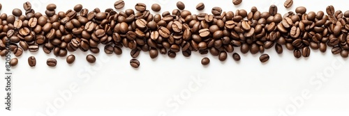 coffee beans on border side on plain white background copyspace banner from Generative AI © SevenThreeSky