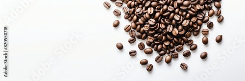 coffee beans on border side on plain white background copyspace banner from Generative AI