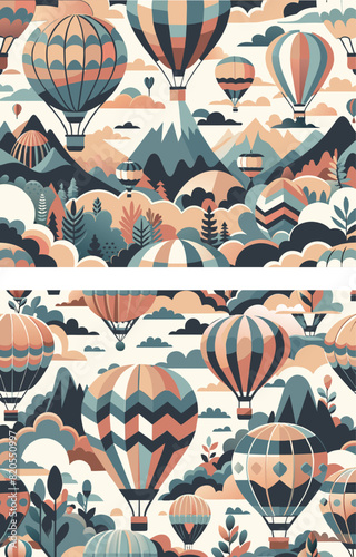 set of Hot Balloons flying over hills