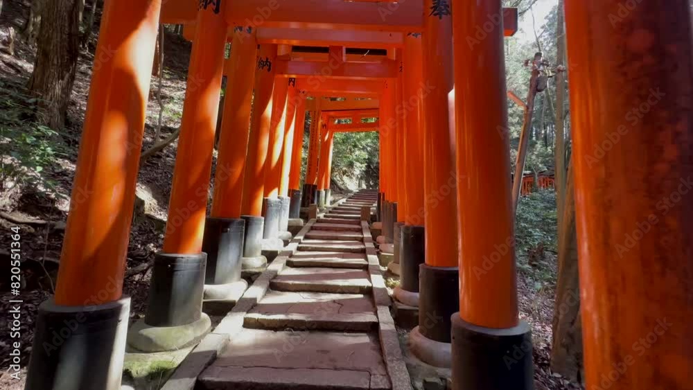 Slow walk through posts and pillars of Fushimi Inari Taisha in Kyoto Japan. Slow walk through posts and pillars of Fushimi Inari Taisha in Kyoto Japan.