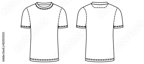 Men's Short sleeve Crew neck T Shirt flat sketch fashion illustration drawing template mock up with front and back view, Oversized baggy round neck t-shirt vector Isolated.