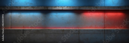 red and blue lighting on a concrete wall background banner copyspace from Generative AI