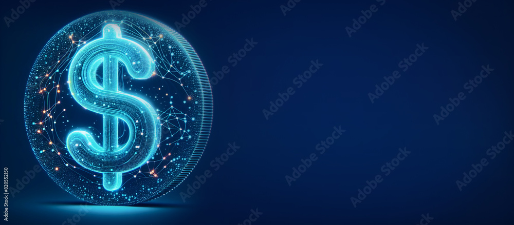 Abstract dollar coin icon or symbol on blue background with mockup place, Mobile banking and market concept. Business, finance and online banking concept. copy space Abstract dollar coin icon or symbol on blue background with mockup place, Mobile banking and market concept. Business, finance and online banking concept. copy space