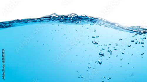 Water Wave. Water Bubbles Float Up Under Water. Freshness Pure Water Splashing on White Background. 