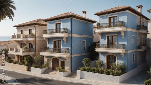 mediterranean theme apartment duplex house facade for sale from Generative AI