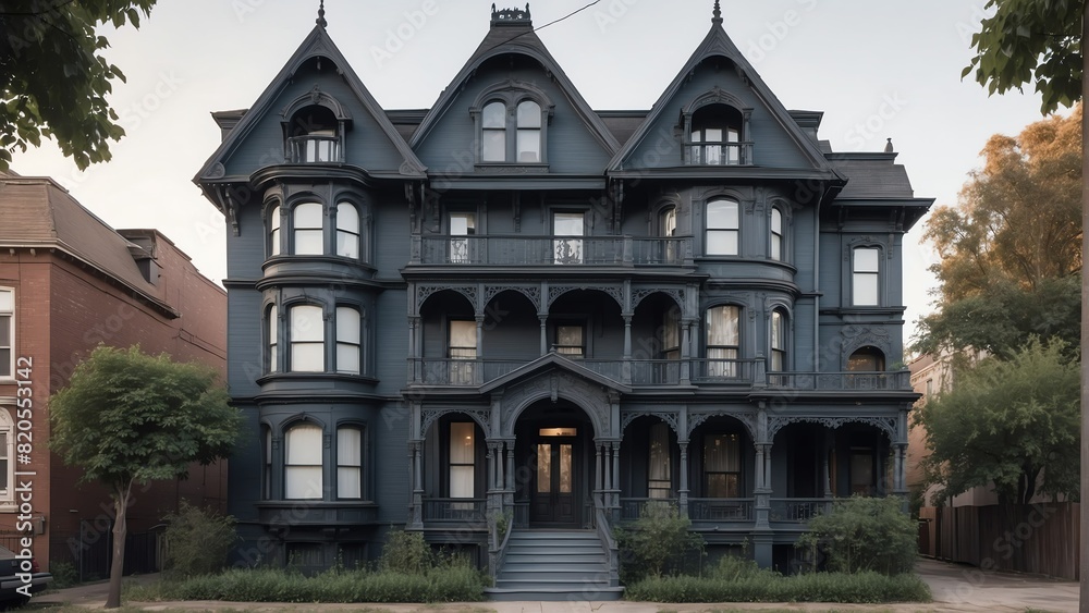 victorian theme apartment duplex house facade for sale from Generative AI