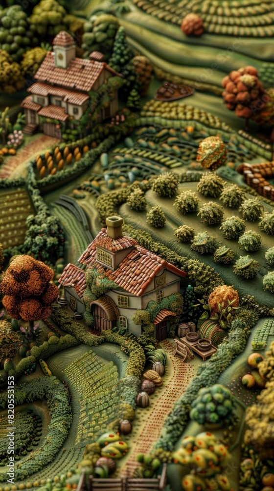 custom made wallpaper toronto digitalAn aerial view of a beautiful landscape with green hills, trees, and houses.