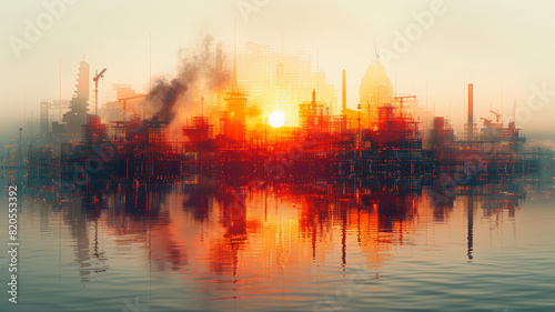 Double exposure graphic design transforms the construction scene,generative ai © Pawina