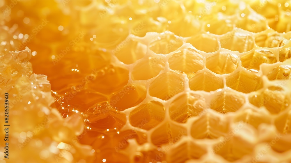 Honeycombs with sweet golden honey on whole background close up Background texture pattern of section of wax honeycomb : Generative AI Honeycombs with sweet golden honey on whole background close up Background texture pattern of section of wax honeycomb : Generative AI