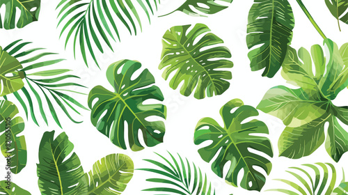 Natural seamless pattern with green tropical leaves o