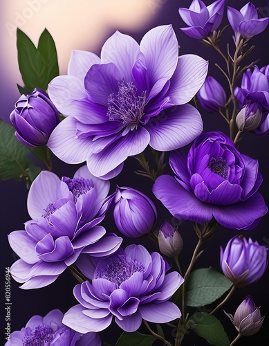 Generated image of violet flowers landscape