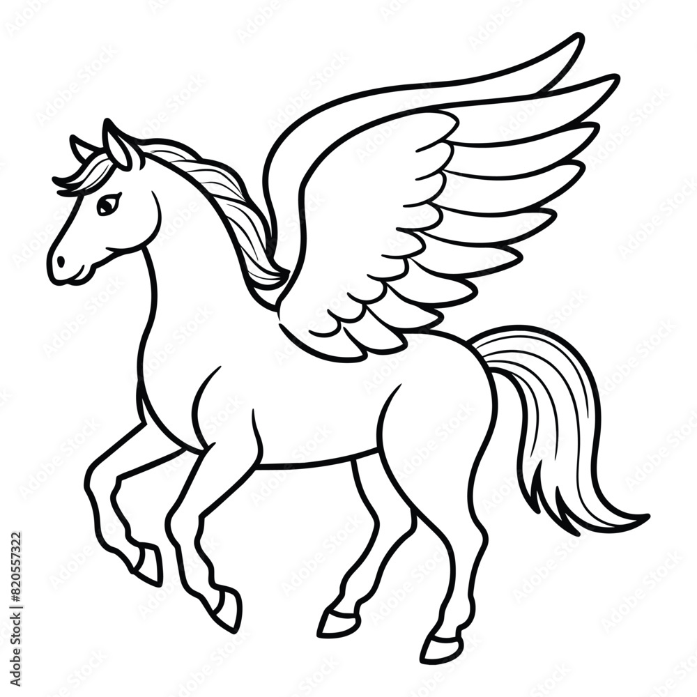 Line art | Outline Pegasus horse silhouettes on white background | Vector illustration