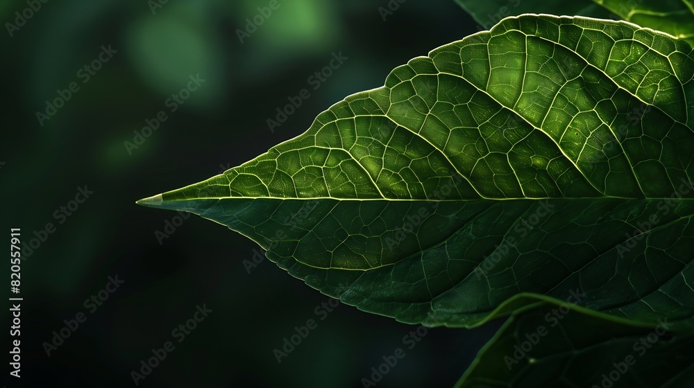Dark green natural background Jasmine leaf closeup with clear texture and shadows : Generative AI Dark green natural background Jasmine leaf closeup with clear texture and shadows : Generative AI