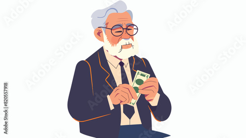 Old rich man. Wealthy character in suit counting mone