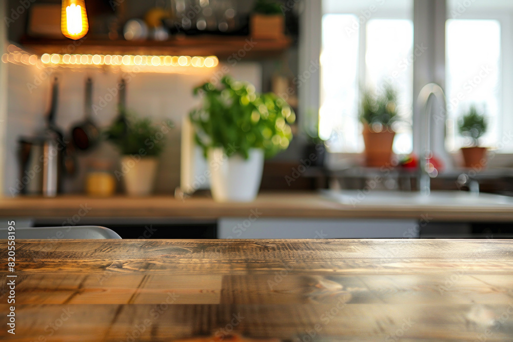A desk top with blurred background of kitchen. Good for background A desk top with blurred background of kitchen. Good for background