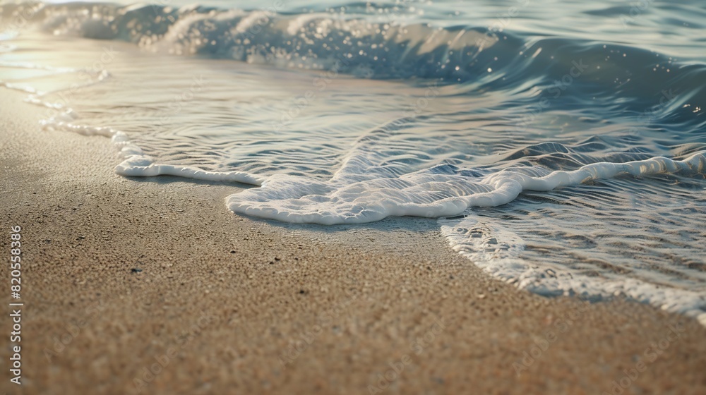 Empty sand beach with wave background Summer Vacation Travel and Holiday concept : Generative AI