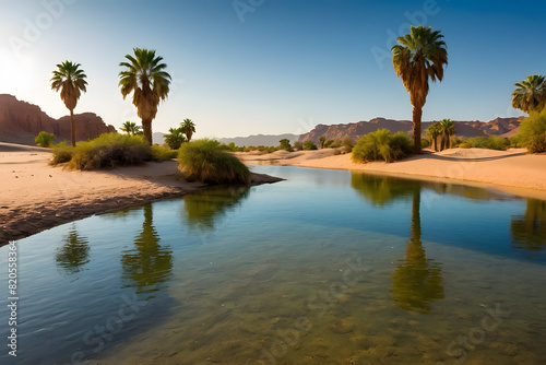 A peaceful oasis in the middle of desert photo