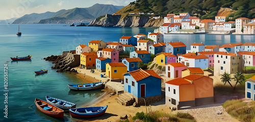 village on the coast of island country generative Ai
