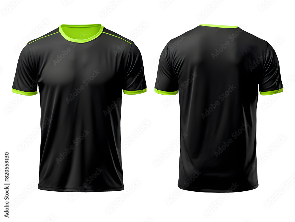 Black t-shirt front and back view clothes mockup design for print on isolated white transparent background Black t-shirt front and back view clothes mockup design for print on isolated white transparent background