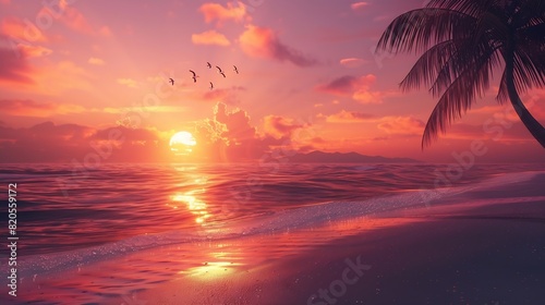 Art Beautiful sunrise over the tropical beach   Generative AI