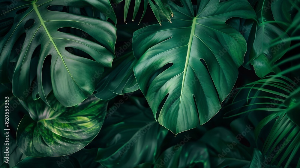 abstract green leaf texture nature background tropical leaf : Generative AI